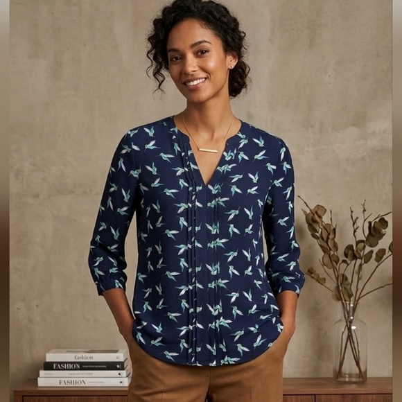 41 Hawthorn Tops - 41 Hawthorn Navy Bird Print Blouse